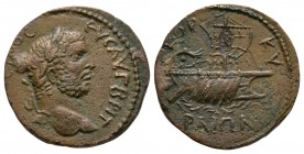 Ancient Roman Provincial Coins - Caracalla - Corcyra, Epirus - Galley Bronze
198-217 AD. Obv: MA AV ANTWNEINOC EVC AVG BRIT legend with laureate head...