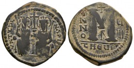 Ancient Byzantine Coins - Justin II and Sophia - Large M Follis
565-578 AD. Antioch mint, year 8. Obv: blundered legend with Justin left, Sophia righ...