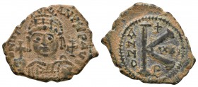 Ancient Byzantine Coins - Justinian I - Large K ½ Follis
527-563 AD. Antioch mint. Obv: D N IVSTINIANVS PP AVG legend with diademed, draped and cuira...