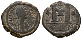 Ancient Byzantine Coins - Justinian I - Large M Follis
527-563 AD. Antioch mint. Obv: D N IVSTINIANVS PP AV legend with diademed, draped and cuirasse...