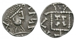 Anglo-Saxon Coins - Primary Phase - Series C1 - Sceatta
680-710 AD. Obv: radiate bust right with runic letters before. Rev: TOTII standard with lette...
