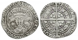 English Medieval Coins - Henry VI - Calais - Annulet/Rosette-Mascle Mule Groat
1430-31 AD. Annulet/rosette-mascle mule. Obv: crowned facing bust in t...