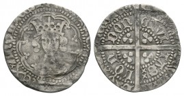 English Medieval Coins - Henry V - London - Halfgroat
1413-1422 AD. Class E. Obv: facing bust with mullet on shoulder within tressure of eleven arcs ...