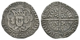 English Medieval Coins - Edward IV - Canterbury - Halfgroat
1477-1480 AD. Second reign, type XVIII. Obv: facing bust with C on breast within tressure...