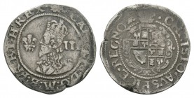 English Stuart Coins - Charles I - Aberystwyth - Threepence
1638-1642 AD. Small bust. Obv: profile bust with plume before and III behind with CAROLVS...
