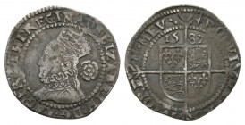 English Tudor Coins - Elizabeth I - 1582 - Muled Mintmarks Threepence
Dated 1582 AD. Fifth issue. Obv: profile bust with rose behind and ELIZABETH D ...