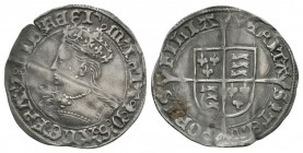 English Tudor Coins - Mary - Groat
1553-1554 AD. Obv: profile bust with MARIA D G AGL Z FRA ET HIB REGI legend and 'pomegranate' mintmark. Rev: long ...