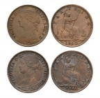 English Milled Coins - Victoria - 1860, 1866 - Farthings [2]
Dated 1860 and 1866 AD. Bun head. Obvs: profile bust with VICTORIA D G BRITT REG F D leg...