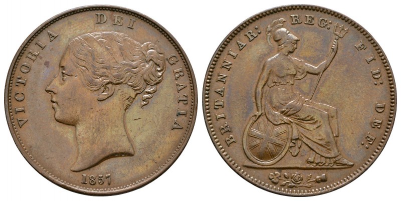 English Milled Coins - Victoria - 1857 PT - Penny
Dated 1857 AD. Young head. Ob...