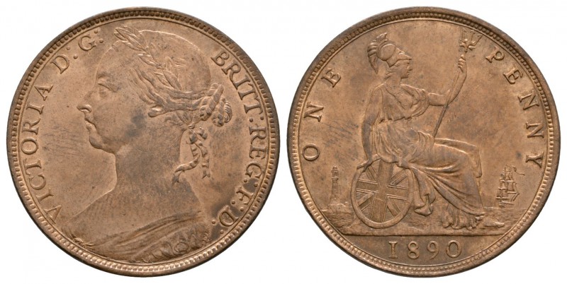 English Milled Coins - Victoria - 1890 - Penny
Dated 1890 AD. Bun head. Obv: pr...