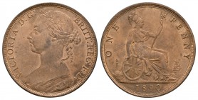 English Milled Coins - Victoria - 1890 - Penny
Dated 1890 AD. Bun head. Obv: profile bust with VICTORIA D G BRITT REG F D legend. Rev: seated Britann...