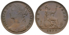 English Milled Coins - Victoria - 1879 - Penny
Dated 1879 AD. Bun head, dies 9J. Obv: VICTORIA D G BRITT REG F D legend. Rev: ONE PENNY legend. S. 39...