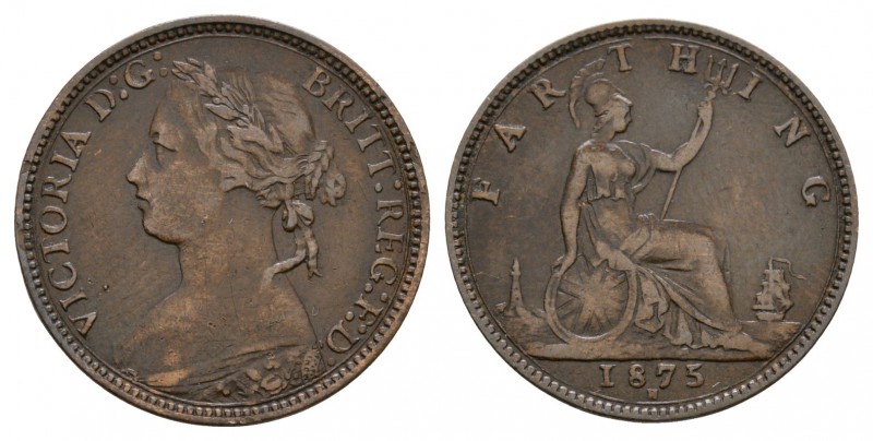 English Milled Coins - Victoria - 1875H - '7 & 5 over 7 & 5' Farthing
Dated 187...