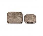 English Milled Coins - Victorian - Coin Holder Pair [2]
19th century AD. A non-matching pair of pressed metal nickel-plated coin holders for pocket o...