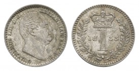 English Milled Coins - William IV - 1833 - Maundy Penny
Dated 1833 AD. Obv: profile bust with GULIELMUS IIII D G BRIATANNIAR REX F D legend. Rev: cro...