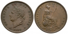 English Milled Coins - George IV - 1826 - Penny
Dated 1826 AD. Reverse B. Obv: profile bust with date below and GEORGIUS IV DEI GRATIA legend. Rev: s...