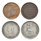 English Milled Coins - Victoria - 1888, 1885 - Groat and 1/3 Farthing [2]
DTED 1888 AND 1885 AD. Groat, jubilee head. Obv: profile bust with VICTORIA...