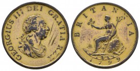English Milled Coins - George III - 1799 - Gilt Proof Halfpenny
Dated 1799 AD. Third issue, Soho mint. Obv: profile bust with single pellet on lowest...