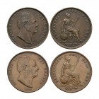 English Milled Coins - William IV - 1831 - Pennies [2]
Dated 1831 AD. Obvs: profile bust with date below and GULIELMUS IIII DEI GRATIA legend. Revs: ...