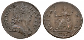 English Milled Coins - George III - 1773 - Farthing
Dated 1773 AD. First issue, obverse 1. Obv: profile bust with GEORGIVS III REX legend. Rev: seate...