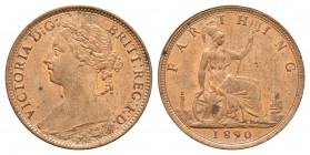 English Milled Coins - Victoria - 1890 - Farthing
Dated 1890 AD. Bun head. Obv: profile bust with VICTORIA D G BRITT REG F D legend. Rev: Britannia s...