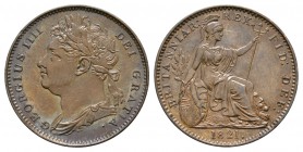 English Milled Coins - George IV - 1821 - Farthing
Dated 1821 AD. First issue. Obv: profile bust with GEORGIUS IIII DEI GRATIA legend. Rev: seated Br...