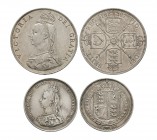 English Milled Coins - Victoria - 1887 - Florin and Shilling [2]
Dated 1887 AD. Jubilee head, florin. Obv: profile bust with VICTORIA DEL GRATIA lege...