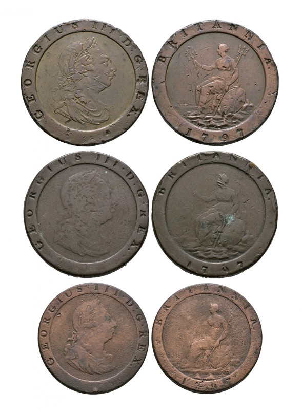 English Milled Coins - George III - 1797 - Cartwheel Twopences and Penny [3]
Da...