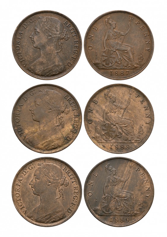 English Milled Coins - Victoria - 1887-1889 - Pennies [3]
Dated 1887-1889 AD. B...