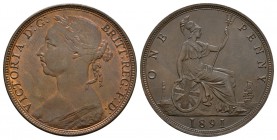 English Milled Coins - Victoria - 1891 - Penny
Dated 1891 AD. Bun head. Obv: profile bust with VICTORIA D G BRITT REG F D legend. Rev: seated Britann...