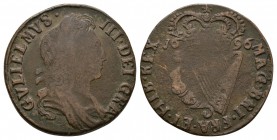 World Coins - Ireland - William III - 1696 - Halfpenny
Dated 1693 AD. Obv: profile bust with GVLIELMVS II DEI GRA legend. Rev: crowned harp dividing ...