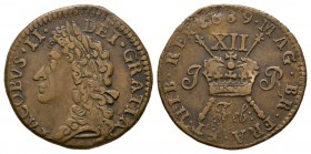 World Coins - Ireland - James II - February 1689 - Gunmoney Large Shilling
Dated February 1689 AD. Obv: profile bust with IACOBVS II DEI GRATIA legen...