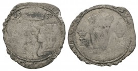 World Coins - Ireland - Mary and Philip - 1557 - Groat
1554-1558 AD. Obv: addorsed profile busts with crown dividing date above and partial legend wi...