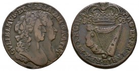 World Coins - Ireland - William and Mary - 1693 - Halfpenny
Dated 1693 AD. Obv: co-joined profile busts with GVLIELMVS ET MARIA DEI GRATIA legend. Re...
