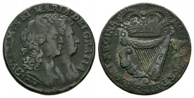 World Coins - Ireland - William and Mary - 1693 - Halfpenny
Dated 1693 AD. Obv: co-joined profile busts with GVLIELMVS ET MARIA DEI GRATIA legend. Re...