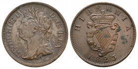World Coins - Ireland - George IV - 1823 - Halfpenny
Dated 1823 AD. Obv: profile bust with GEORGIUS IV D G REX legend. Rev: crowned harp with HIBERNI...