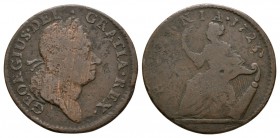 World Coins - Ireland - George I - 1723 - Wood's Halfpenny
Dated 1723 AD. Obv: profile bust with GEORGIUS DEI GRATIA REX legend. Rev: Hibernia seated...