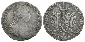 World Coins - Austrian Netherlands - Maria Theresa - 1749 - 1/4 Ducaton
Dated 1749 AD. Obv: profile bust with MAR TH D G R IMP G HUN BOH R legend. Re...