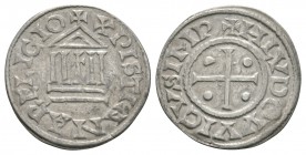 World Coins France - Carolingian - Louis the Pious - Temple Denier
814-840 AD. Third issue, anonymous mint. Obv: cross and pellets with +HLVDOVICVS I...