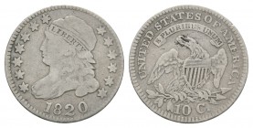 World Coins - USA - 1820 - Dime
Dated 1820 AD. Obv: profile bust with date below and stars around. Rev: eagle with E PLURIBUS UNUM ribbon above and U...