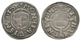 World Coins - German States - Wismar - 1553 - 6 Pfenings
Dated 1553 AD. Obv: city arms with MONETA WISMA legend and date. Rev: arms on long cross div...