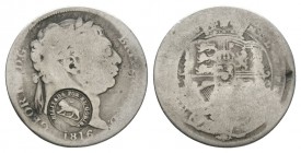 World Coins - Costa Rica - Countermark on George III English Sixpence - 1 Real
1849-1857 AD. English sixpence as host coin. Obv: profile bust of Geor...
