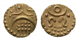 World Coins - India - Travancore - Rama Varma IV - Gold Fanam
1860-1880 AD. Obv: pellets and symbols. Rev: pellets and symbols. KM# 1400. 0.38 grams....