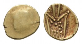 World Coins - India - Tuticorin - Gold Fanam
17th century AD. Obv: stylised deity (Kali"). Rev: traces of stylised Nagari legend. KM# 1516. 0.37 gram...
