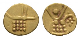 World Coins - India - Maratha Confederacy - Tanjore - Gold Fanam
19th century AD. Obv: stylised deity. Rev: lines and pellets. KM# 1321. 0.37 grams. ...