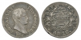 World Coins - France - Napoleon - Year 12 A - ¼ Franc
Dated year 12 (1803-1804 AD"). Paris mint. Obv: profile bust with BONAPARTE PR CONSUL legend. R...