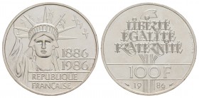 World Coins - France - 1986 - Silver 100 Francs
Dated 1986 AD. Obv: bust of Liberty with 1886 / 1986 / RÉPUBLIQUE / FRANÇAISE in four lines. Rev: LIB...