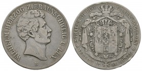 World Coins - German States - Brunswick-Wolfenbuttel - 1854B - 2 Thalers
Dated 1854 AD. Obv: profile bust with 'B' below and WILHELM HERZOG Z BRAUNSC...