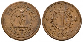 World Coins - USA - New York - Bridgens - Civil War Token Cent
19th century AD. Obv: walking figure with BRIDGENS below and KNICKERBOCKER CURRENCY le...