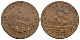 World Coins - USA - Daniel Webster - 1841 - Hard Times Token Cent
Dated 1841 AD. Copper. Obv: sailing ship inscribed CONSTITUTION along side with 184...